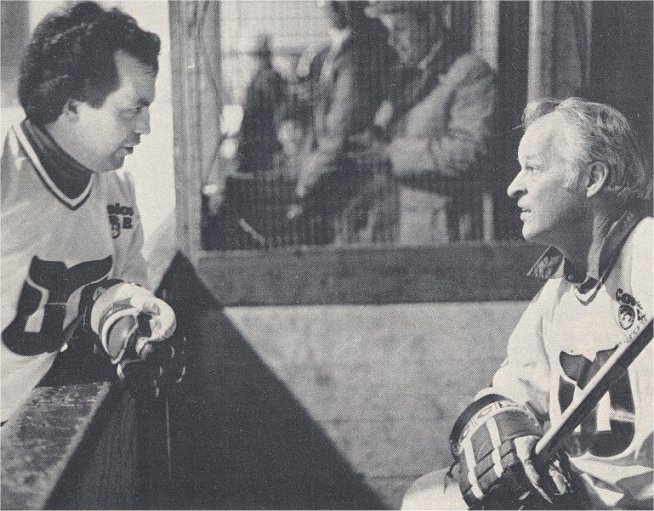 Andre Lacroix and Gordie Howe in a Whalers alumni game
